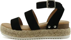 Soda BRYCE-2 Kids/Children/Girls Open Toe Two Bands Espadrille Jute Platform Wedge Casual Fashion Flatform Sandals with Buckle Ankle Strap