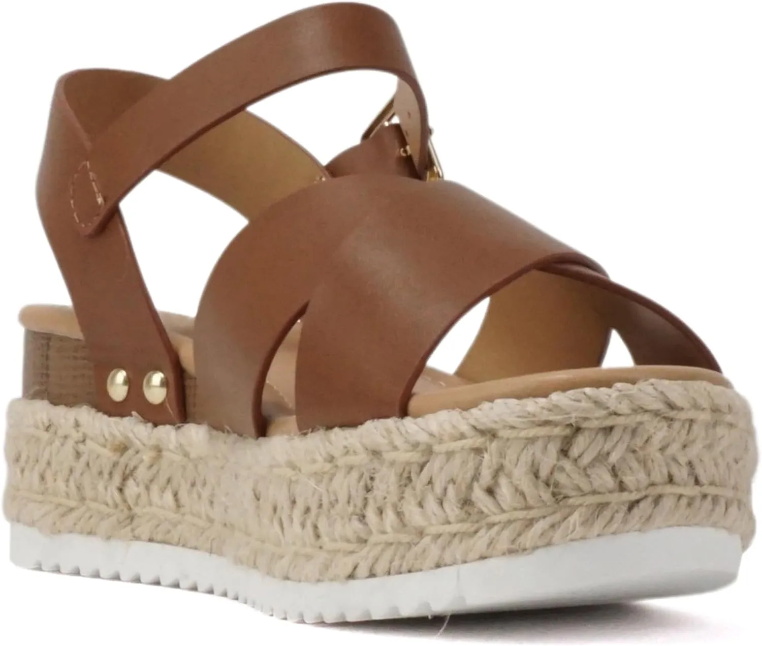 Soda “FIRELY” ~ Women Round Toe Crisscross Band Platform Espadrille Wedge Sandal with Adjustable Ankle Strap