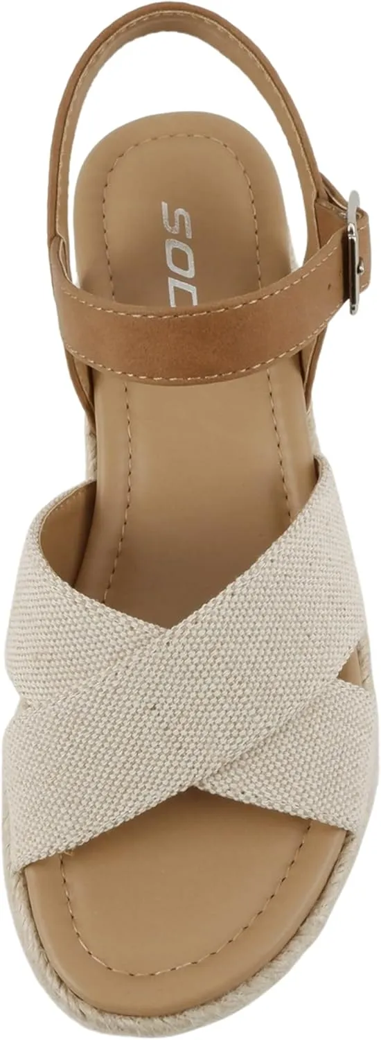 Soda “FIRELY” ~ Women Round Toe Crisscross Band Platform Espadrille Wedge Sandal with Adjustable Ankle Strap