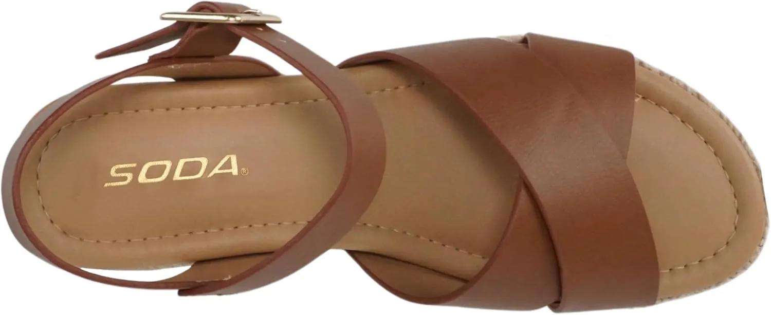 Soda “FIRELY” ~ Women Round Toe Crisscross Band Platform Espadrille Wedge Sandal with Adjustable Ankle Strap