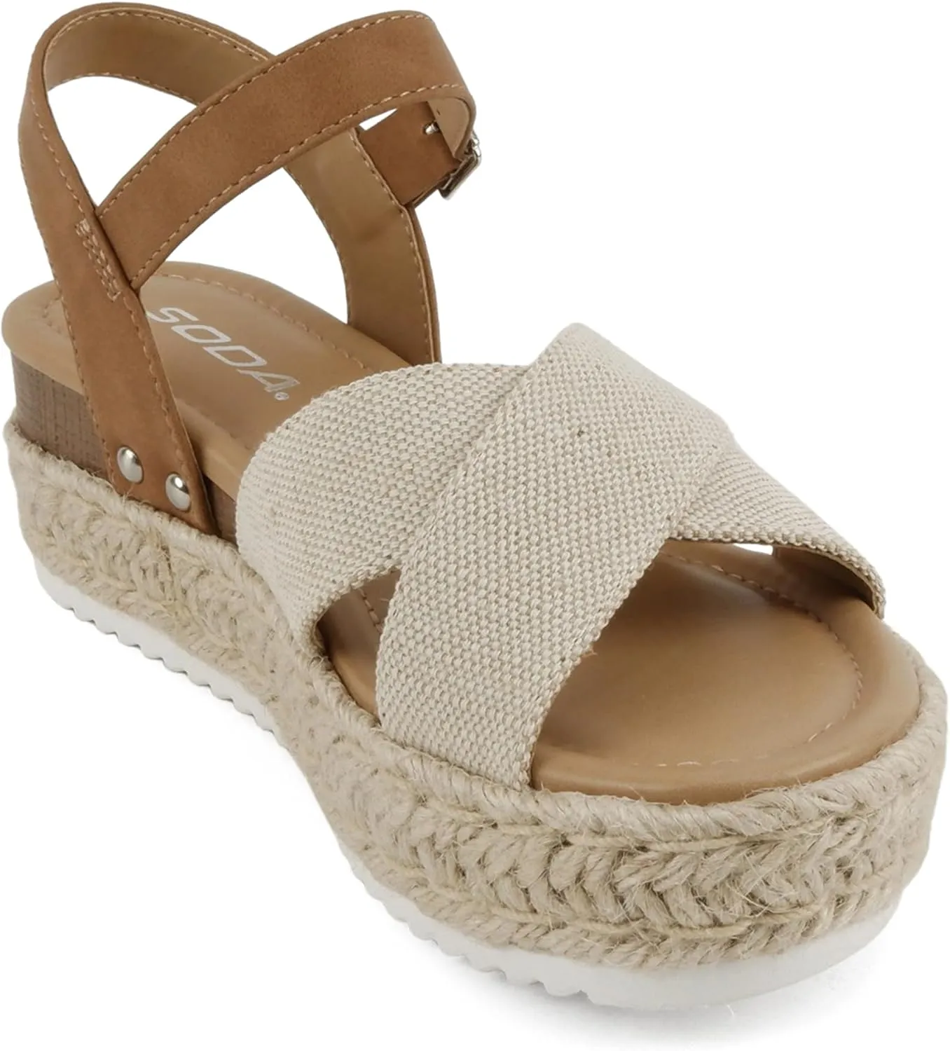 Soda “FIRELY” ~ Women Round Toe Crisscross Band Platform Espadrille Wedge Sandal with Adjustable Ankle Strap