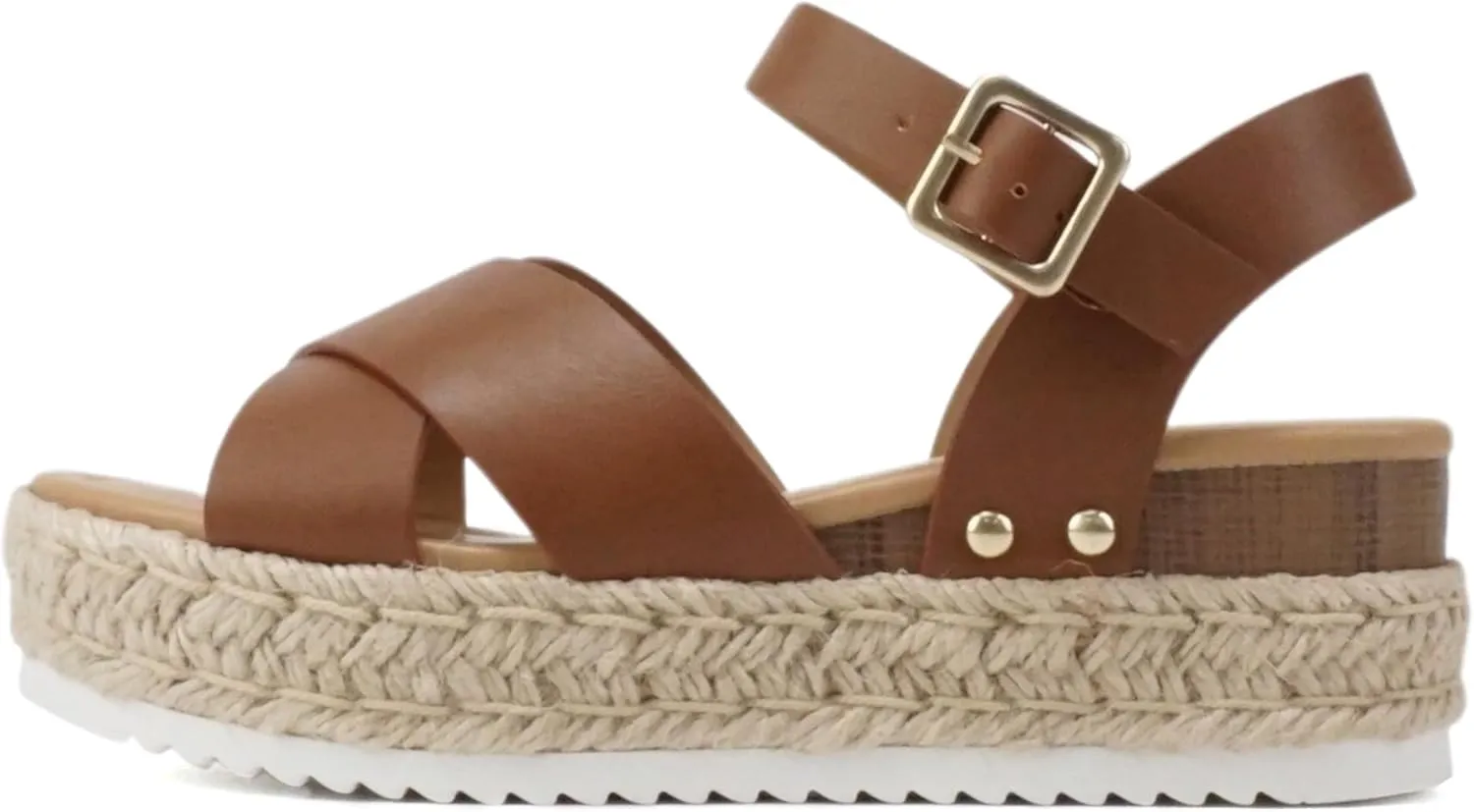 Soda “FIRELY” ~ Women Round Toe Crisscross Band Platform Espadrille Wedge Sandal with Adjustable Ankle Strap