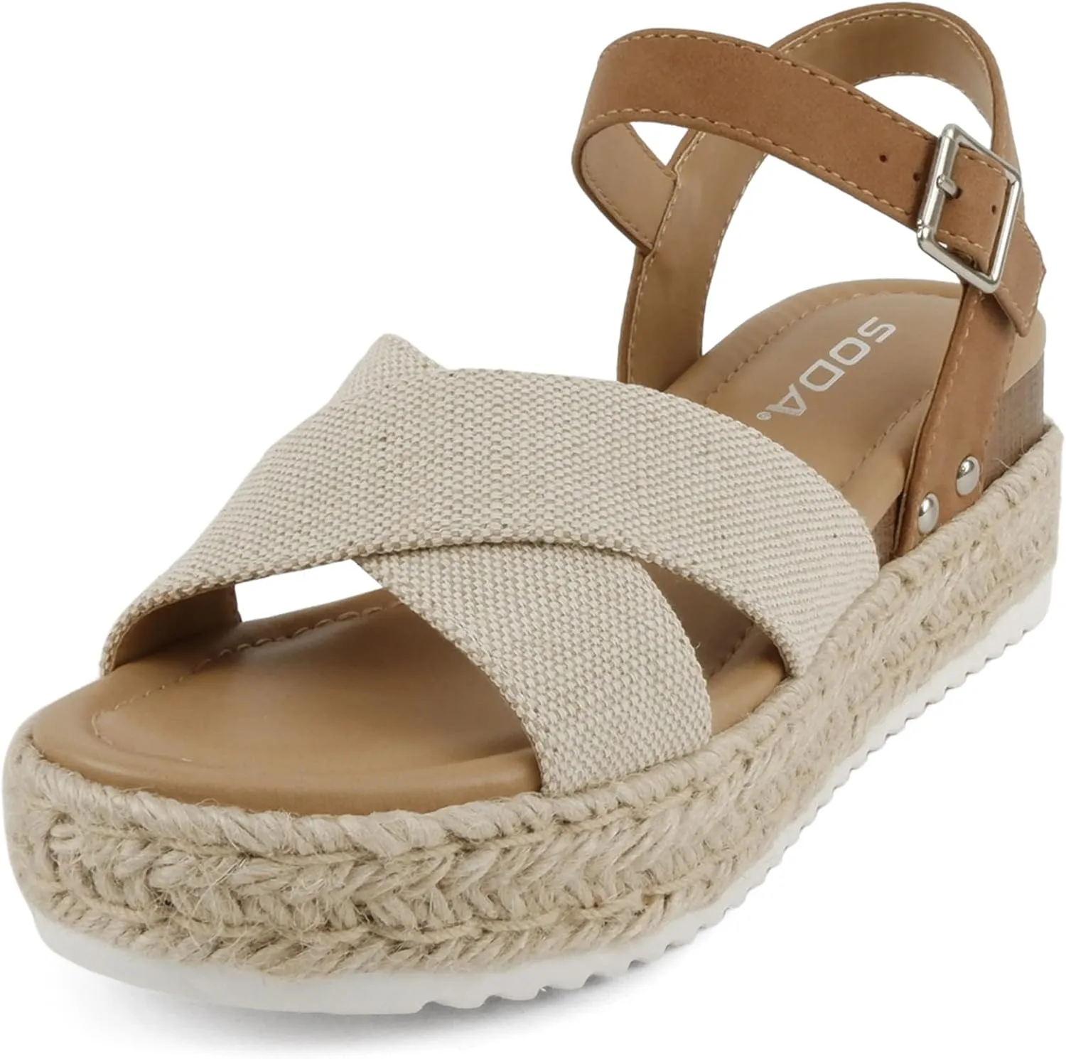 Soda “FIRELY” ~ Women Round Toe Crisscross Band Platform Espadrille Wedge Sandal with Adjustable Ankle Strap