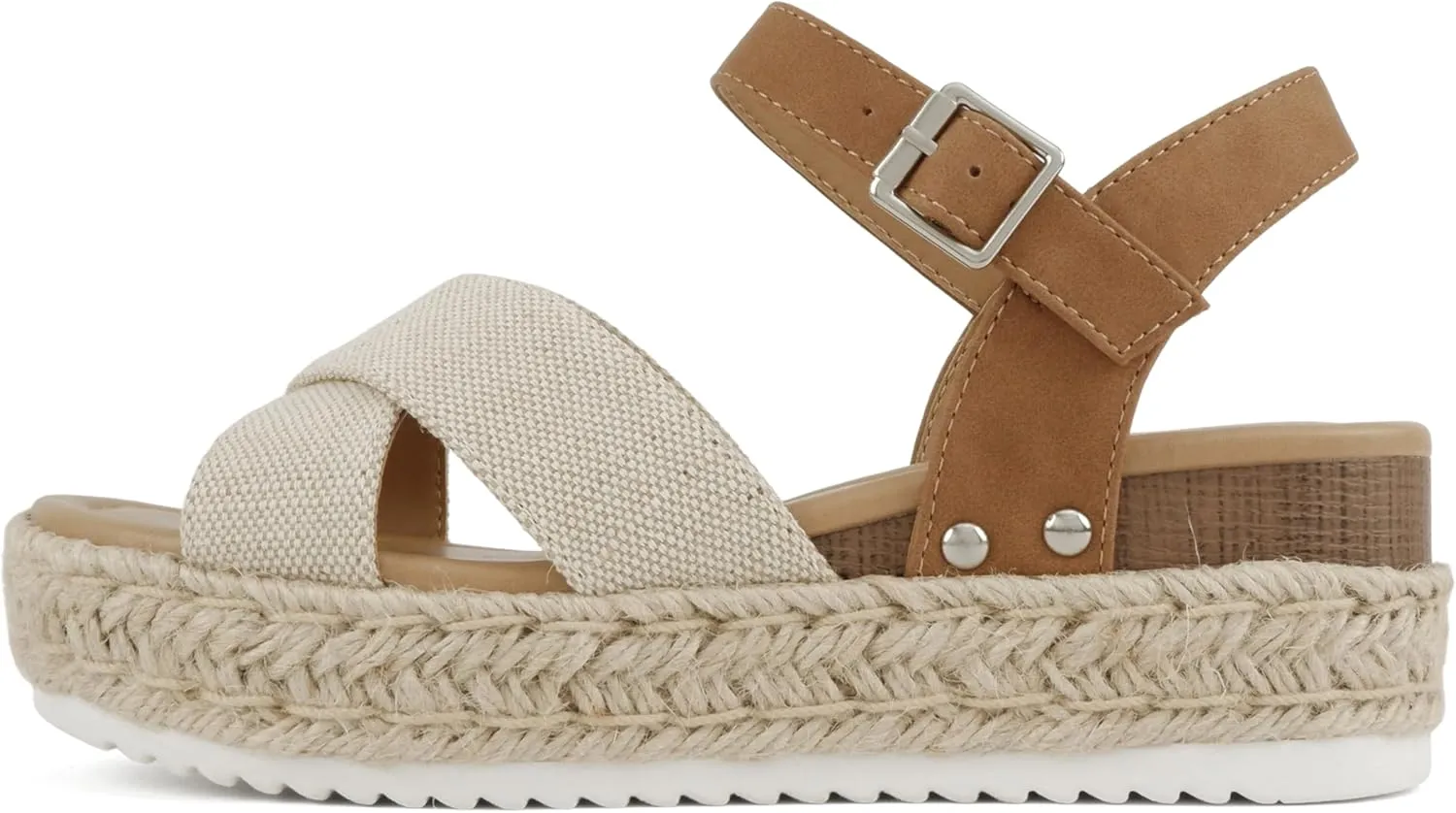Soda “FIRELY” ~ Women Round Toe Crisscross Band Platform Espadrille Wedge Sandal with Adjustable Ankle Strap