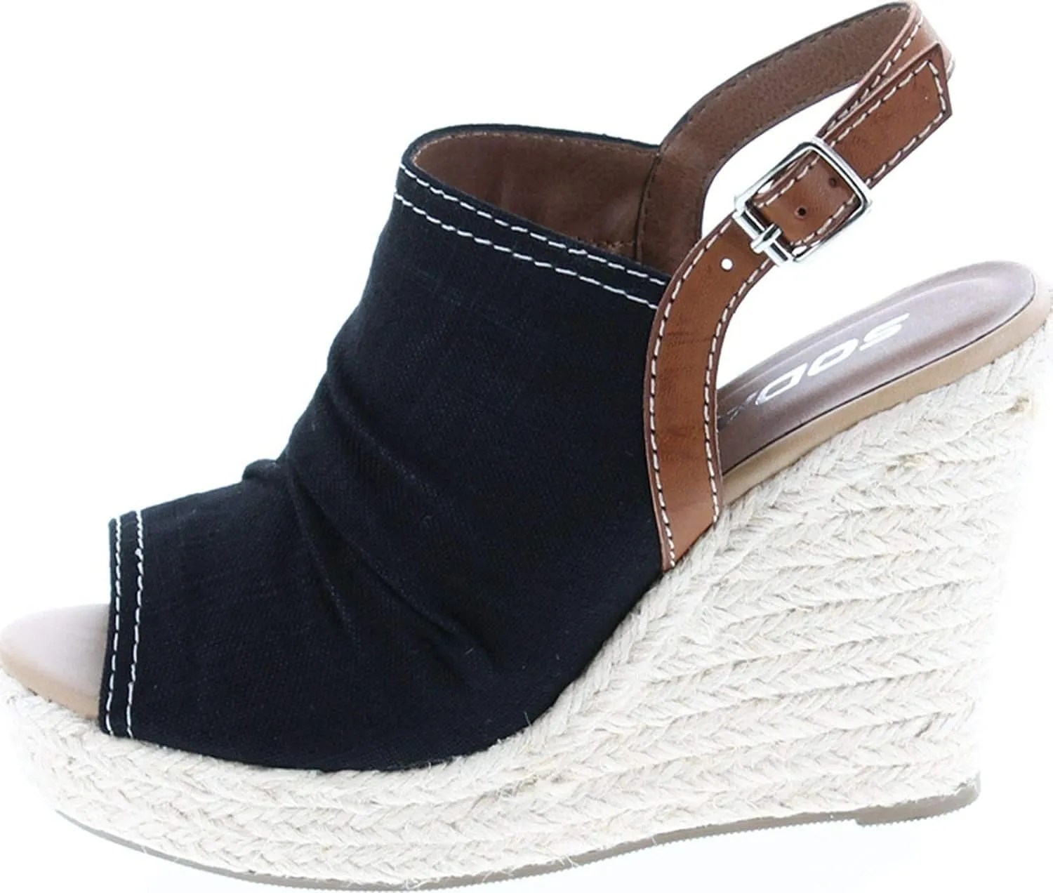 Soda Jafari ~ Women Open Toe Ruched Canvas Espadrille Platform Wedge Heel Sandal