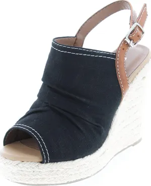 Soda Jafari ~ Women Open Toe Ruched Canvas Espadrille Platform Wedge Heel Sandal
