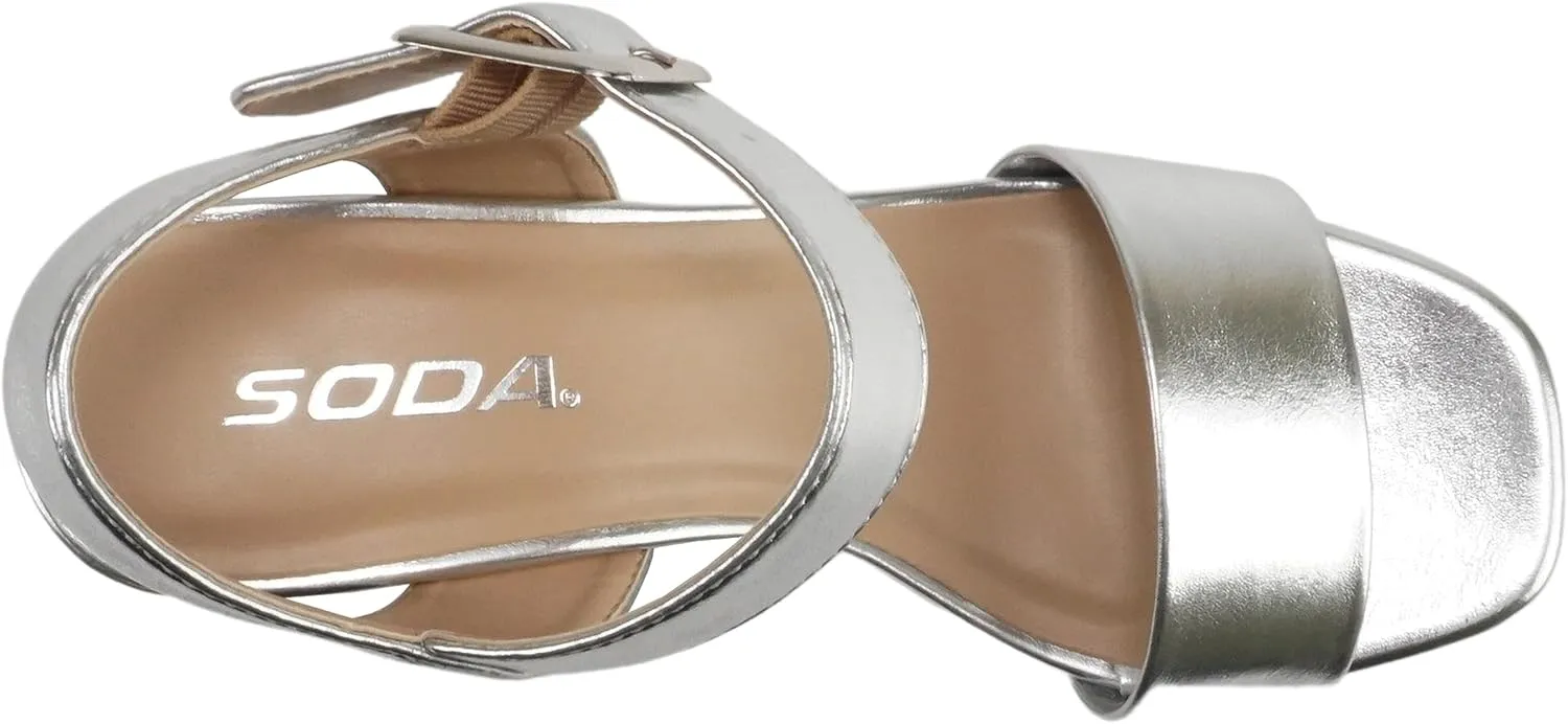 Soda “MACEY” ~ Women Open Square Toe Single Band High Heel Platform Dress Sandal with Adjustable Ankle Strap
