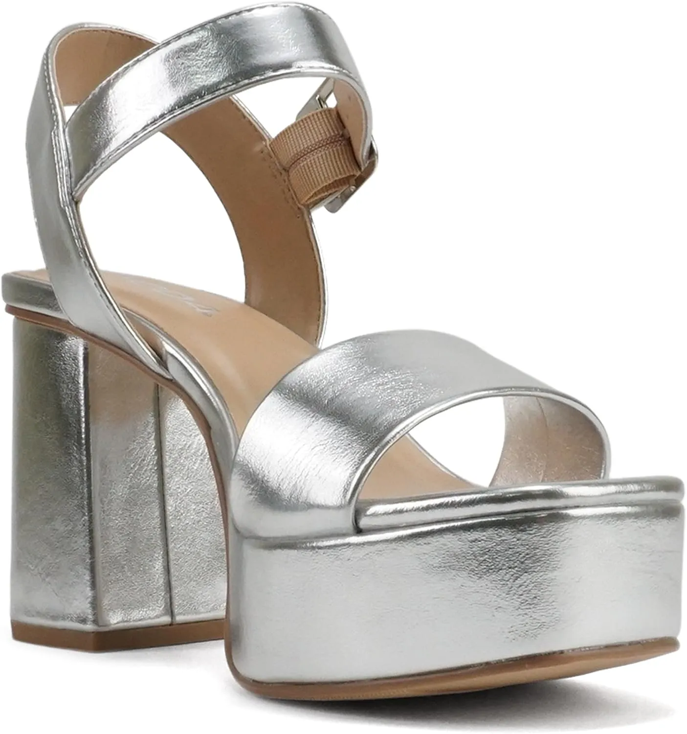 Soda “MACEY” ~ Women Open Square Toe Single Band High Heel Platform Dress Sandal with Adjustable Ankle Strap