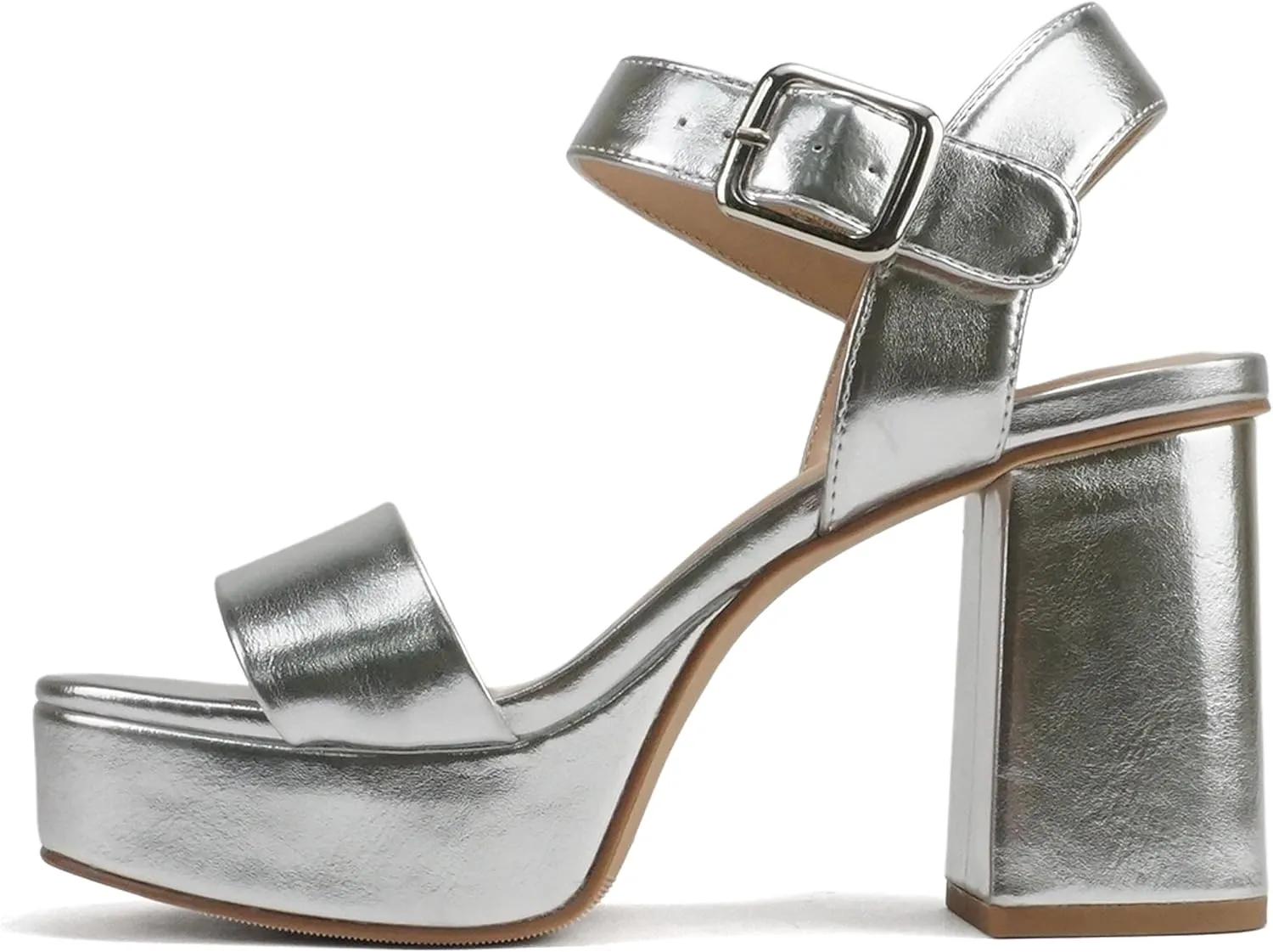 Soda “MACEY” ~ Women Open Square Toe Single Band High Heel Platform Dress Sandal with Adjustable Ankle Strap