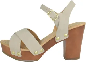 Soda MIGUEL ~ Women Crisscross Band Fashion Chunky Platform Block Mid Heel Sandal with Ankle Strap and Stud