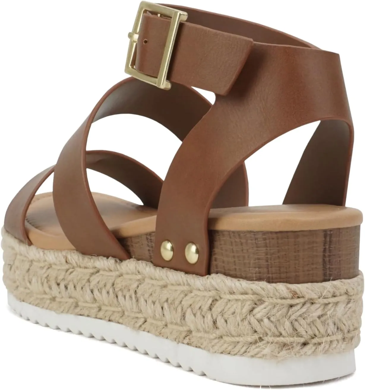 Soda Top Shoe Bryce Open Toe Buckle Ankle Strap Espadrilles Flatform Wedge Casual Sandal