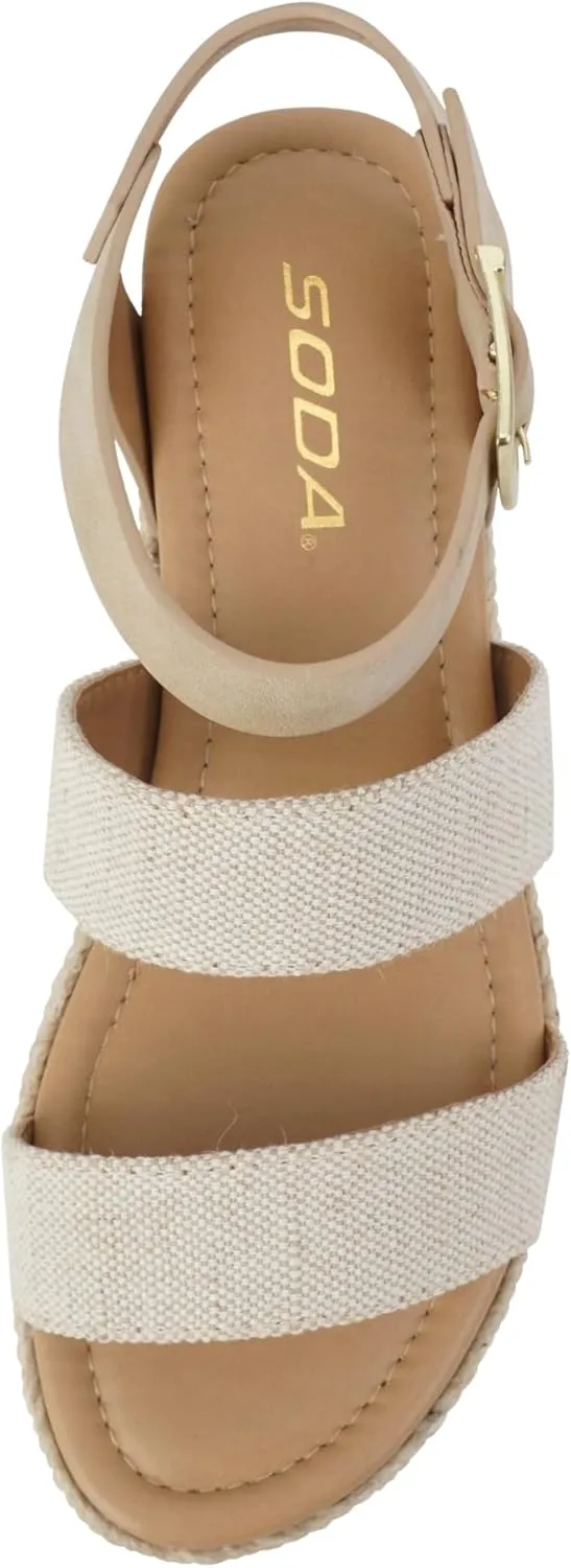 Soda Top Shoe Bryce Open Toe Buckle Ankle Strap Espadrilles Flatform Wedge Casual Sandal