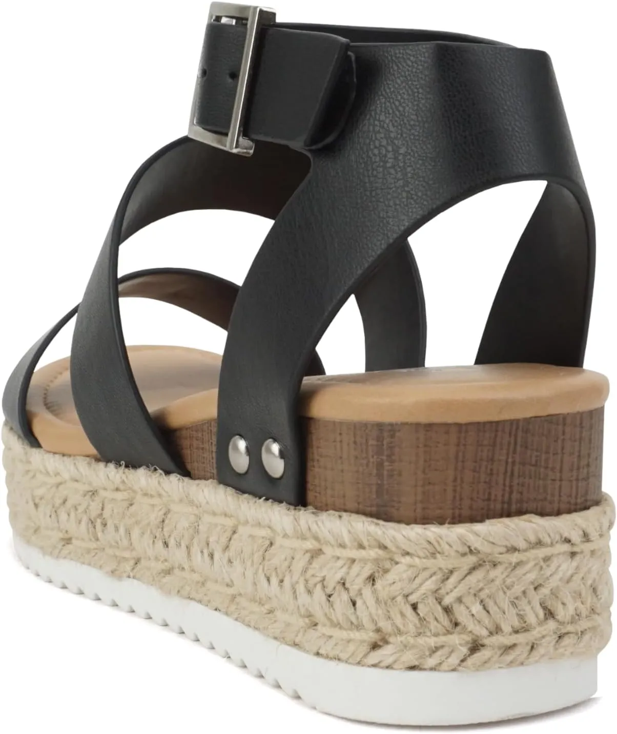 Soda Top Shoe Bryce Open Toe Buckle Ankle Strap Espadrilles Flatform Wedge Casual Sandal