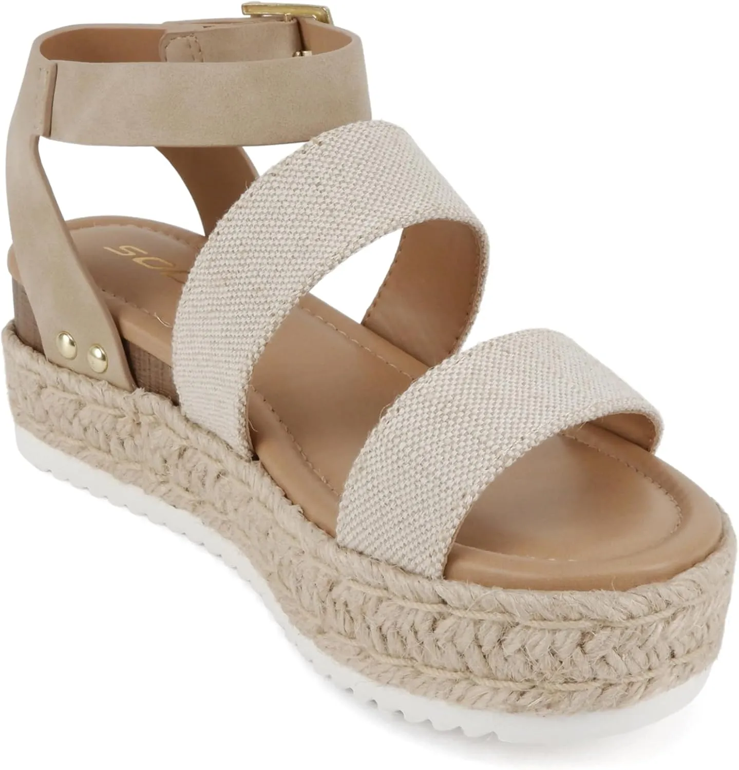 Soda Top Shoe Bryce Open Toe Buckle Ankle Strap Espadrilles Flatform Wedge Casual Sandal