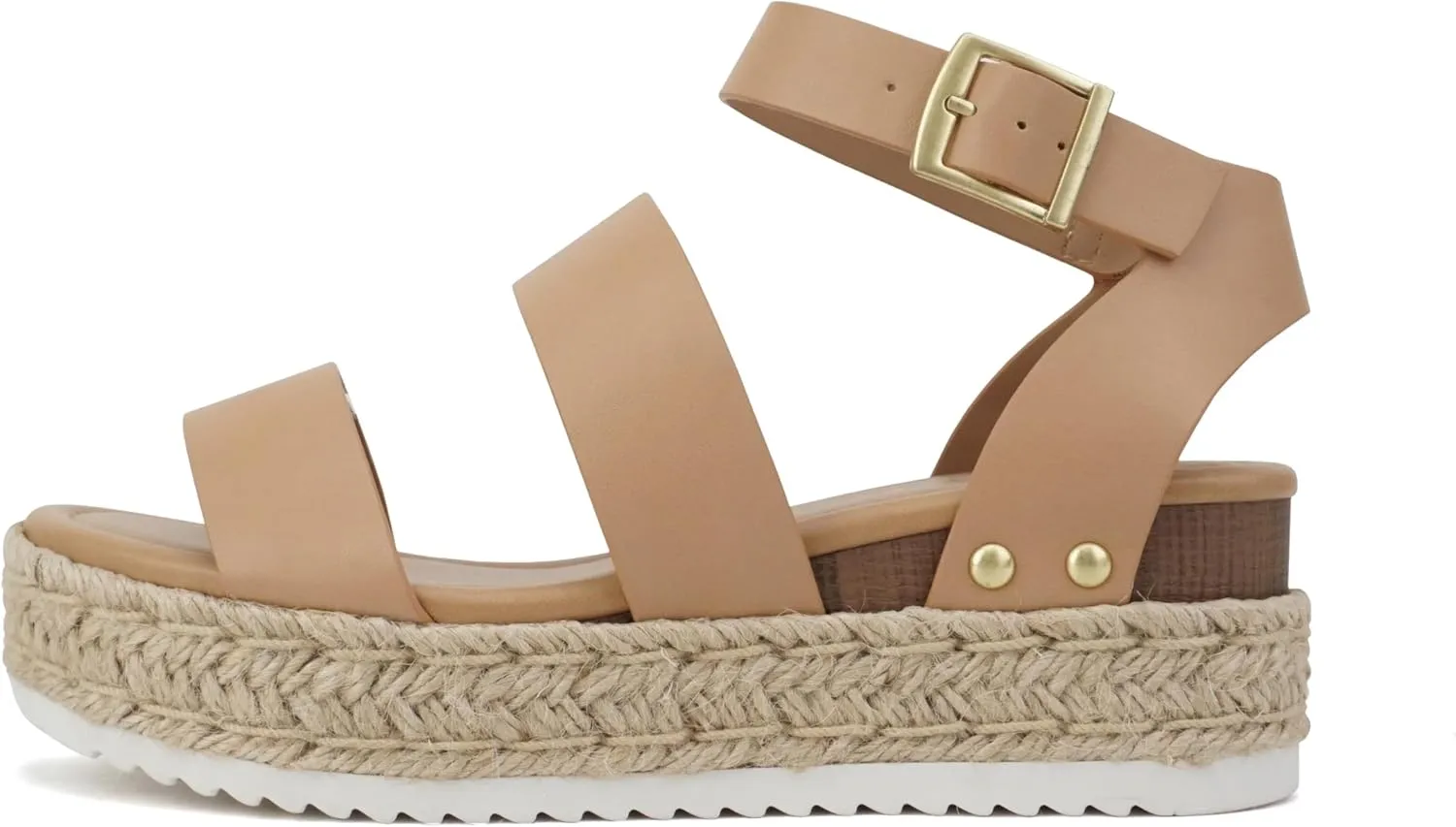 Soda Top Shoe Bryce Open Toe Buckle Ankle Strap Espadrilles Flatform Wedge Casual Sandal