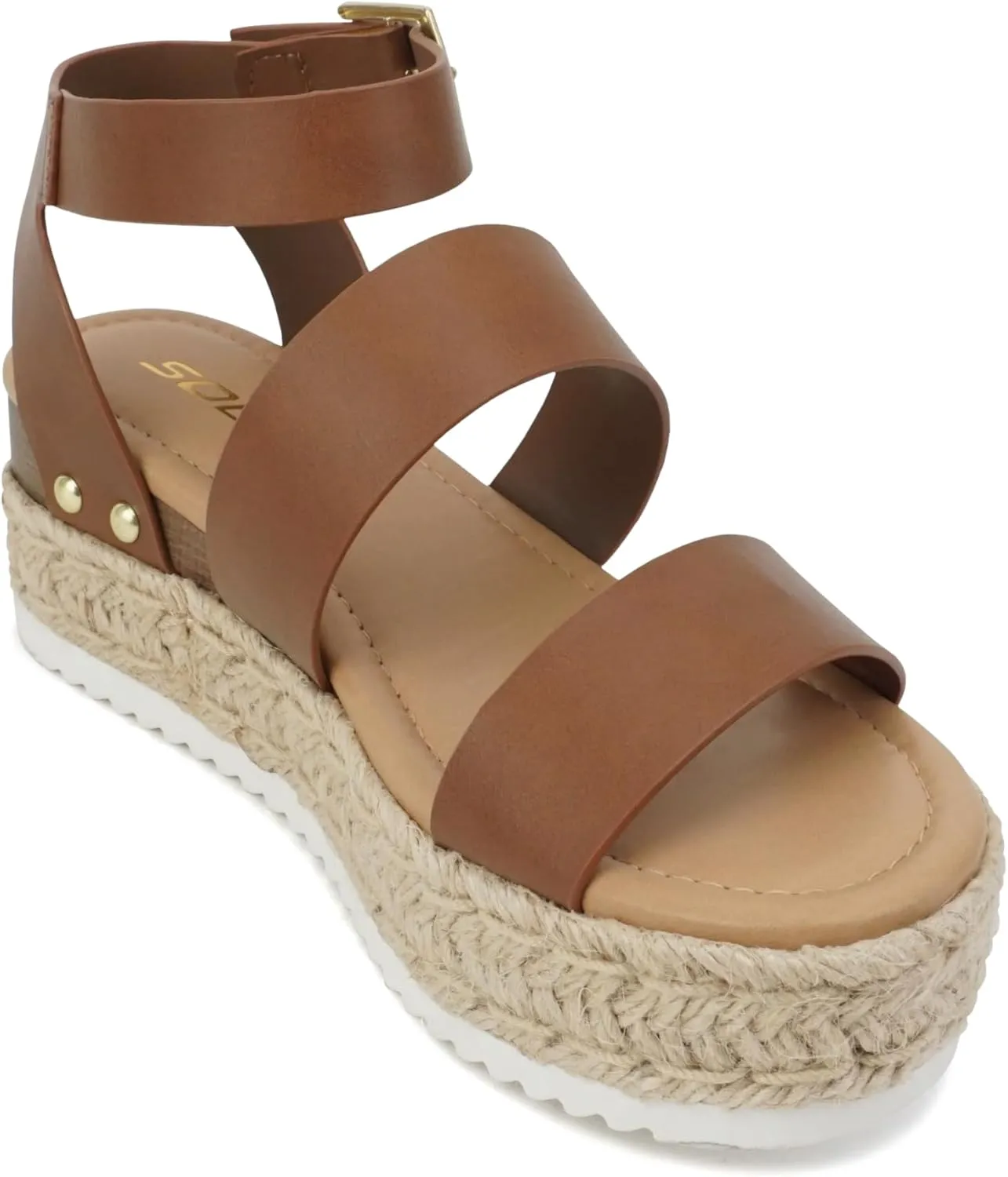 Soda Top Shoe Bryce Open Toe Buckle Ankle Strap Espadrilles Flatform Wedge Casual Sandal