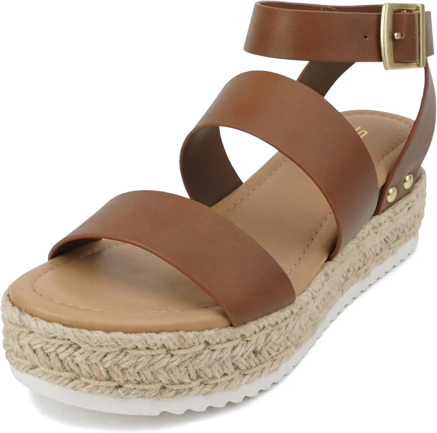 Soda Top Shoe Bryce Open Toe Buckle Ankle Strap Espadrilles Flatform Wedge Casual Sandal
