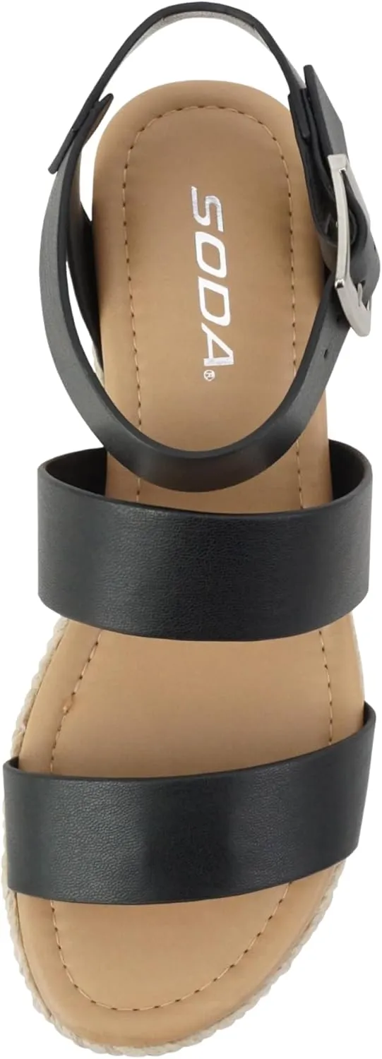 Soda Top Shoe Bryce Open Toe Buckle Ankle Strap Espadrilles Flatform Wedge Casual Sandal
