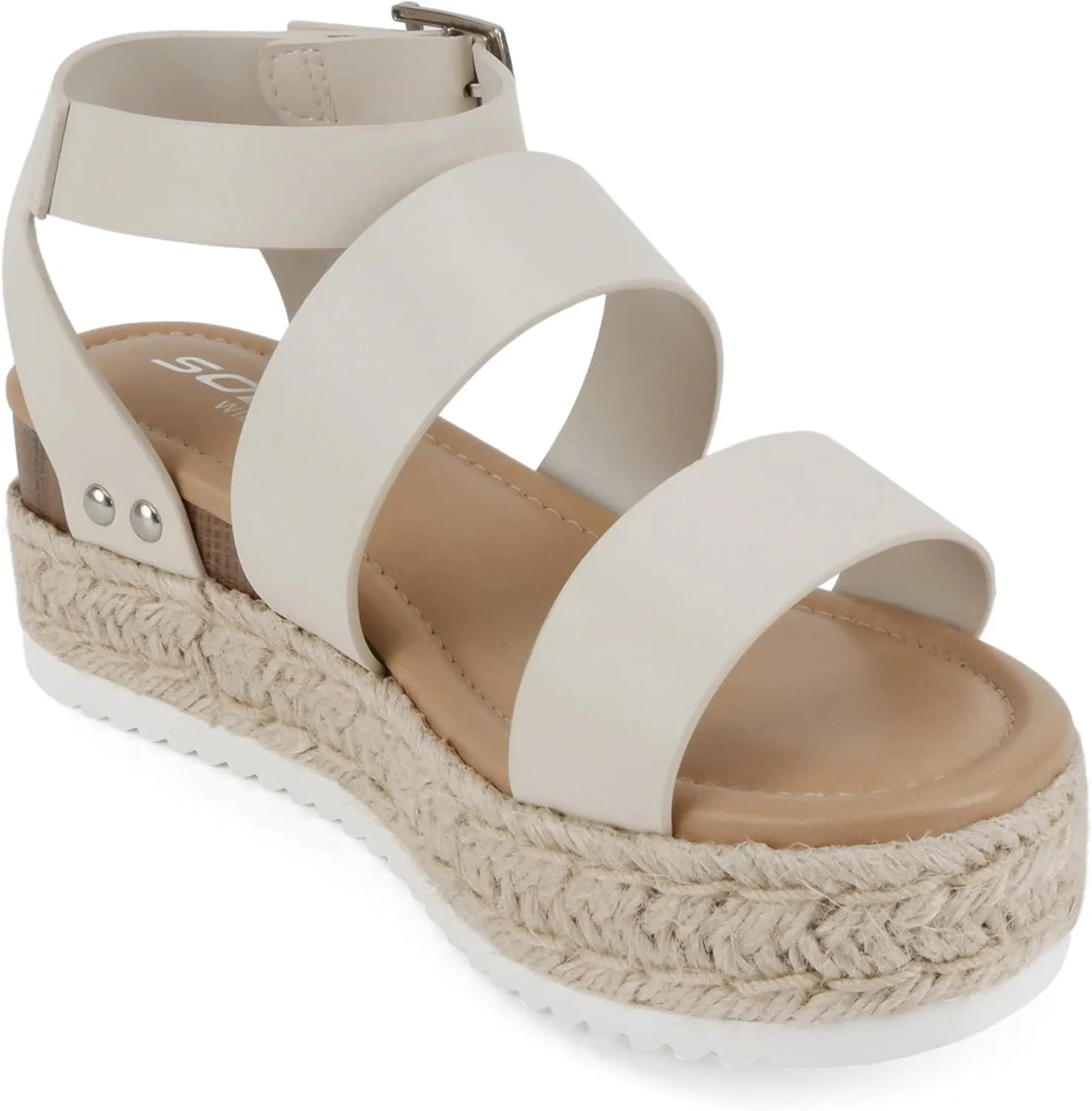 Soda Top Shoe Bryce Open Toe Buckle Ankle Strap Espadrilles Flatform Wedge Casual Sandal