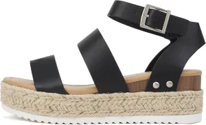 Soda Top Shoe Bryce Open Toe Buckle Ankle Strap Espadrilles Flatform Wedge Casual Sandal