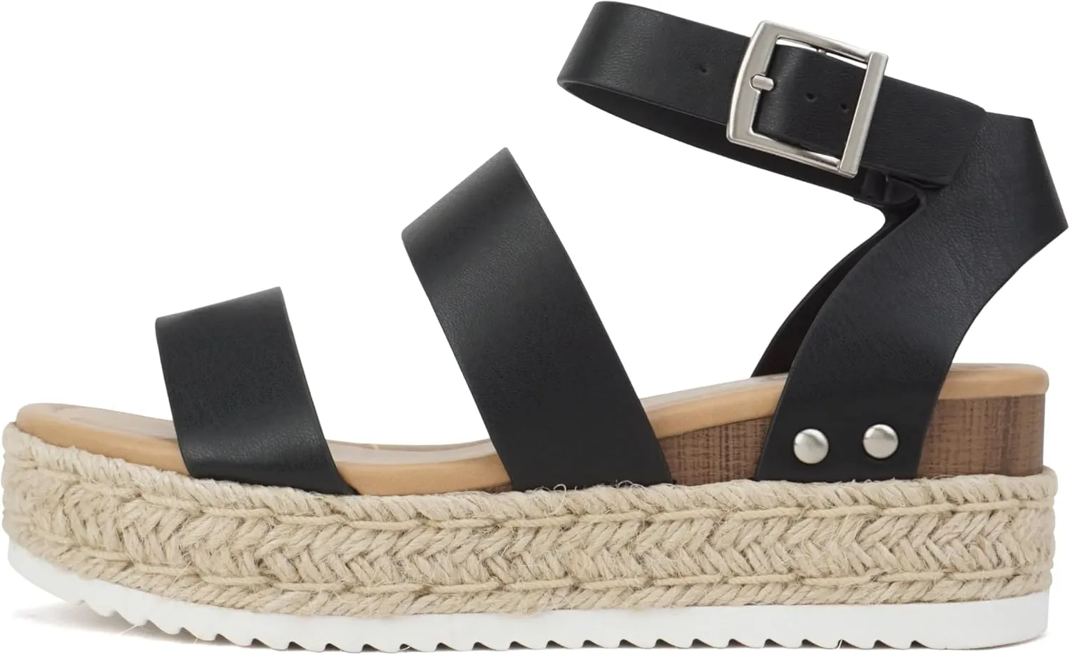 Soda Top Shoe Bryce Open Toe Buckle Ankle Strap Espadrilles Flatform Wedge Casual Sandal