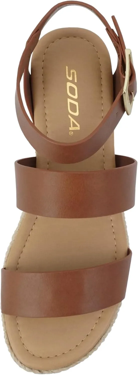 Soda Top Shoe Bryce Open Toe Buckle Ankle Strap Espadrilles Flatform Wedge Casual Sandal