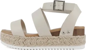 Soda Top Shoe Bryce Open Toe Buckle Ankle Strap Espadrilles Flatform Wedge Casual Sandal