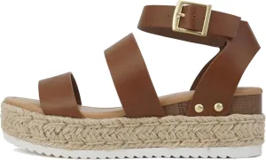 Soda Top Shoe Bryce Open Toe Buckle Ankle Strap Espadrilles Flatform Wedge Casual Sandal