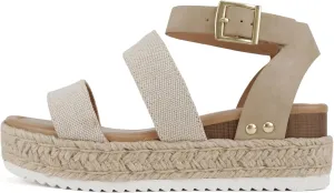Soda Top Shoe Bryce Open Toe Buckle Ankle Strap Espadrilles Flatform Wedge Casual Sandal