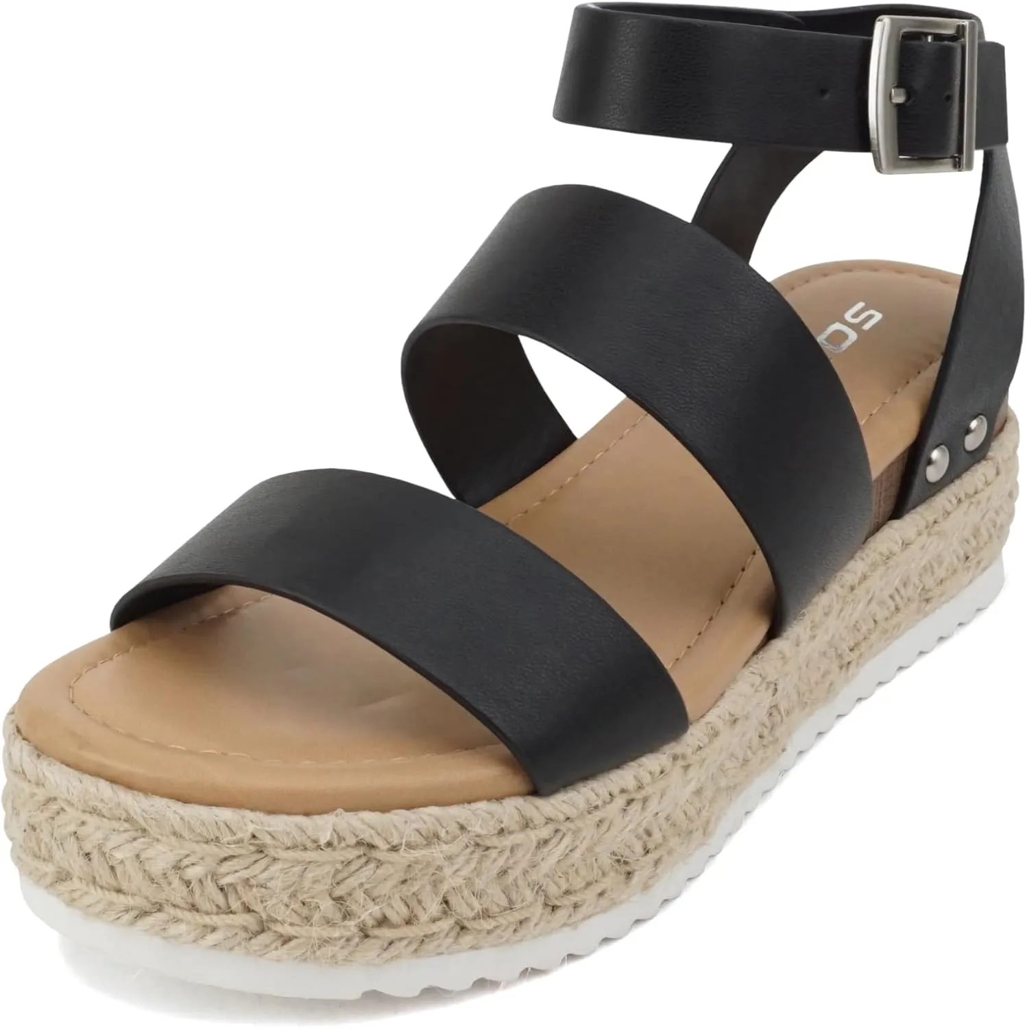 Soda Top Shoe Bryce Open Toe Buckle Ankle Strap Espadrilles Flatform Wedge Casual Sandal
