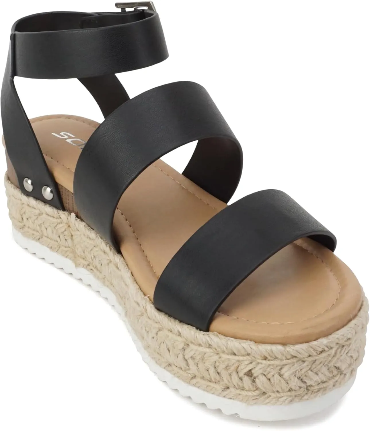 Soda Top Shoe Bryce Open Toe Buckle Ankle Strap Espadrilles Flatform Wedge Casual Sandal