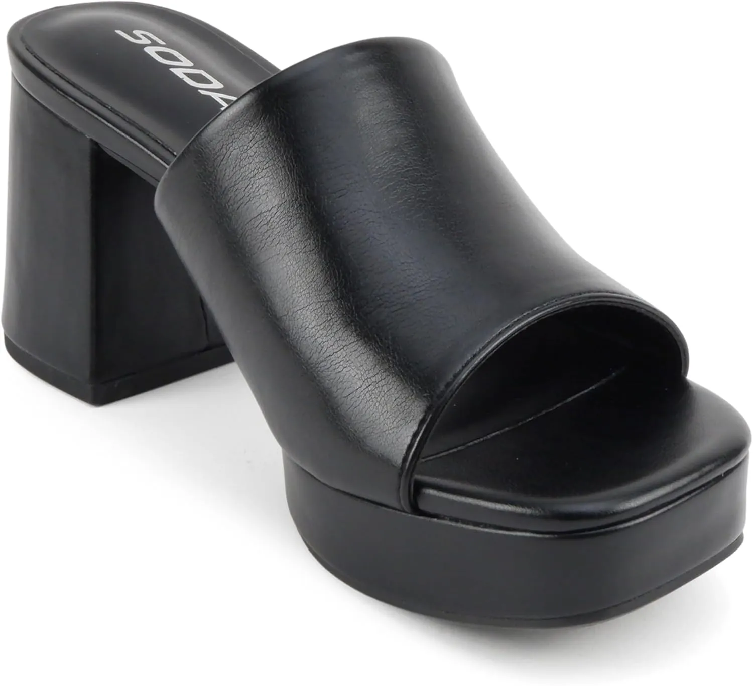 Soda “Zafer” ~ Women Square Toe Single Band Upper Medium Heel Platform Slide Sandal