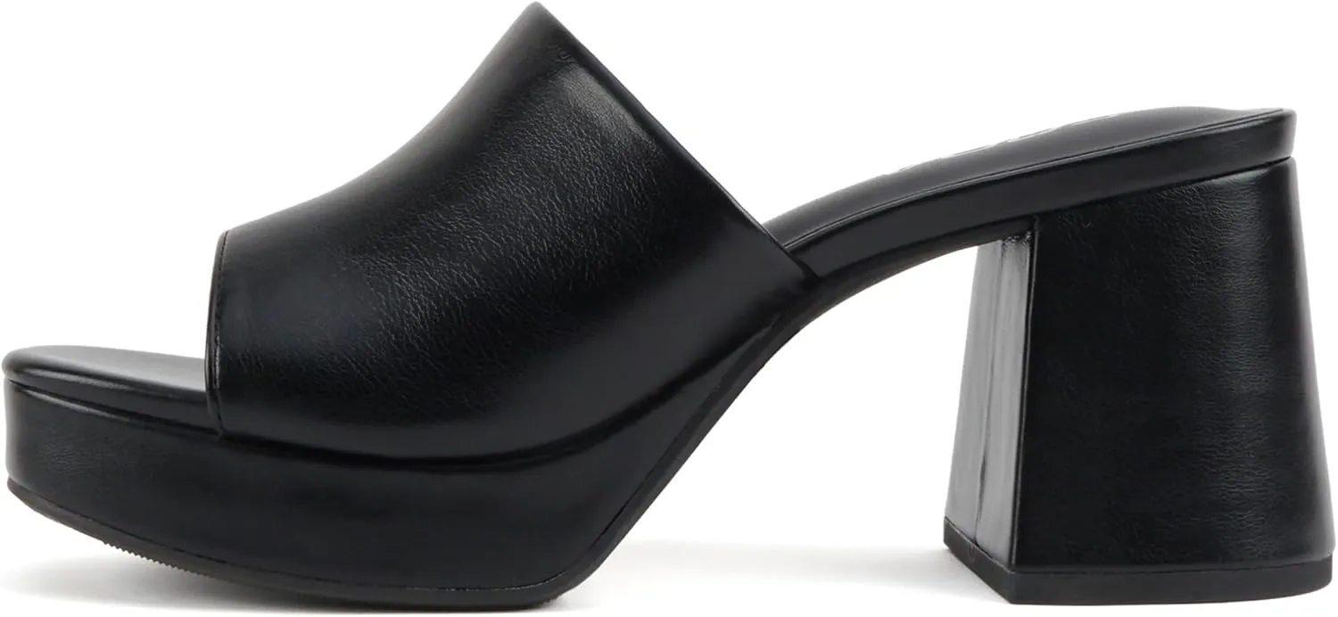 Soda “Zafer” ~ Women Square Toe Single Band Upper Medium Heel Platform Slide Sandal
