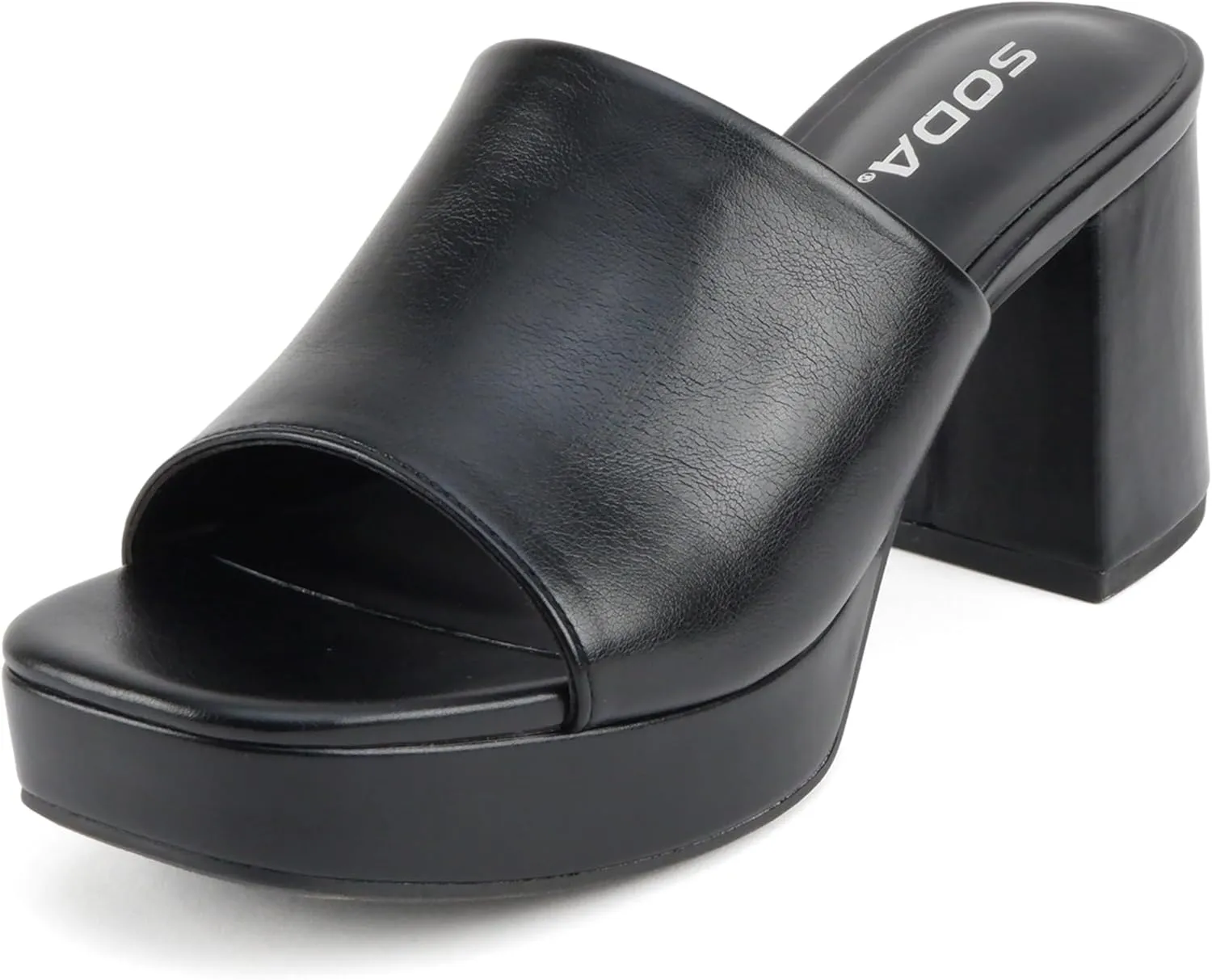 Soda “Zafer” ~ Women Square Toe Single Band Upper Medium Heel Platform Slide Sandal