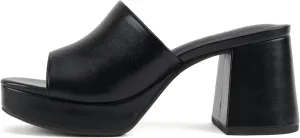 Soda “Zafer” ~ Women Square Toe Single Band Upper Medium Heel Platform Slide Sandal