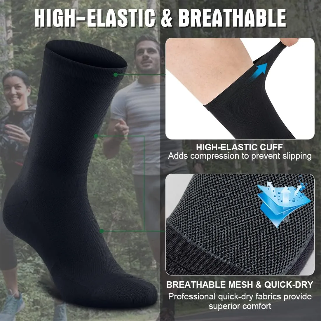 Souke Sports Crew Cycling Socks for Men and Women, Breathable Cushioned Moisture Wicking Athletic Compression Socks