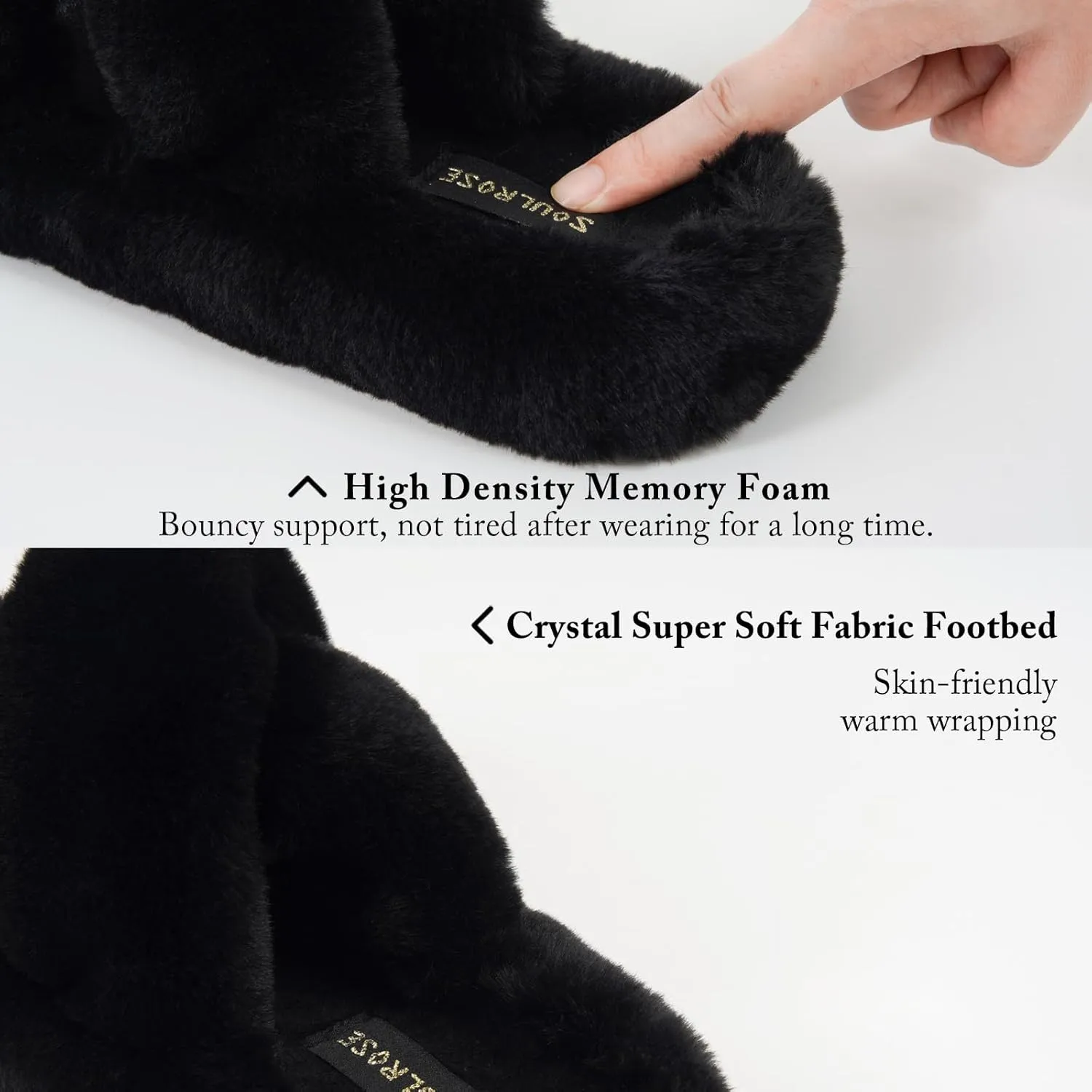 SOULROSE Women's Slippers Open Toe Memory Foam House Slippers for Women Fuzzy Furry Comfy Faux Fur Bedroom Platform Indoor Outdoor Slide Shoes with Anti-Slip Sole Womens Gift Slippers