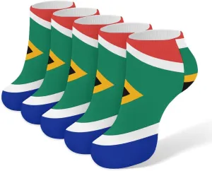 South Africa Flag Ankle Socks for Men & Women, 5 Pairs Breathable Soft Low Cut Socks, Stretch Sweat Wicking Sox