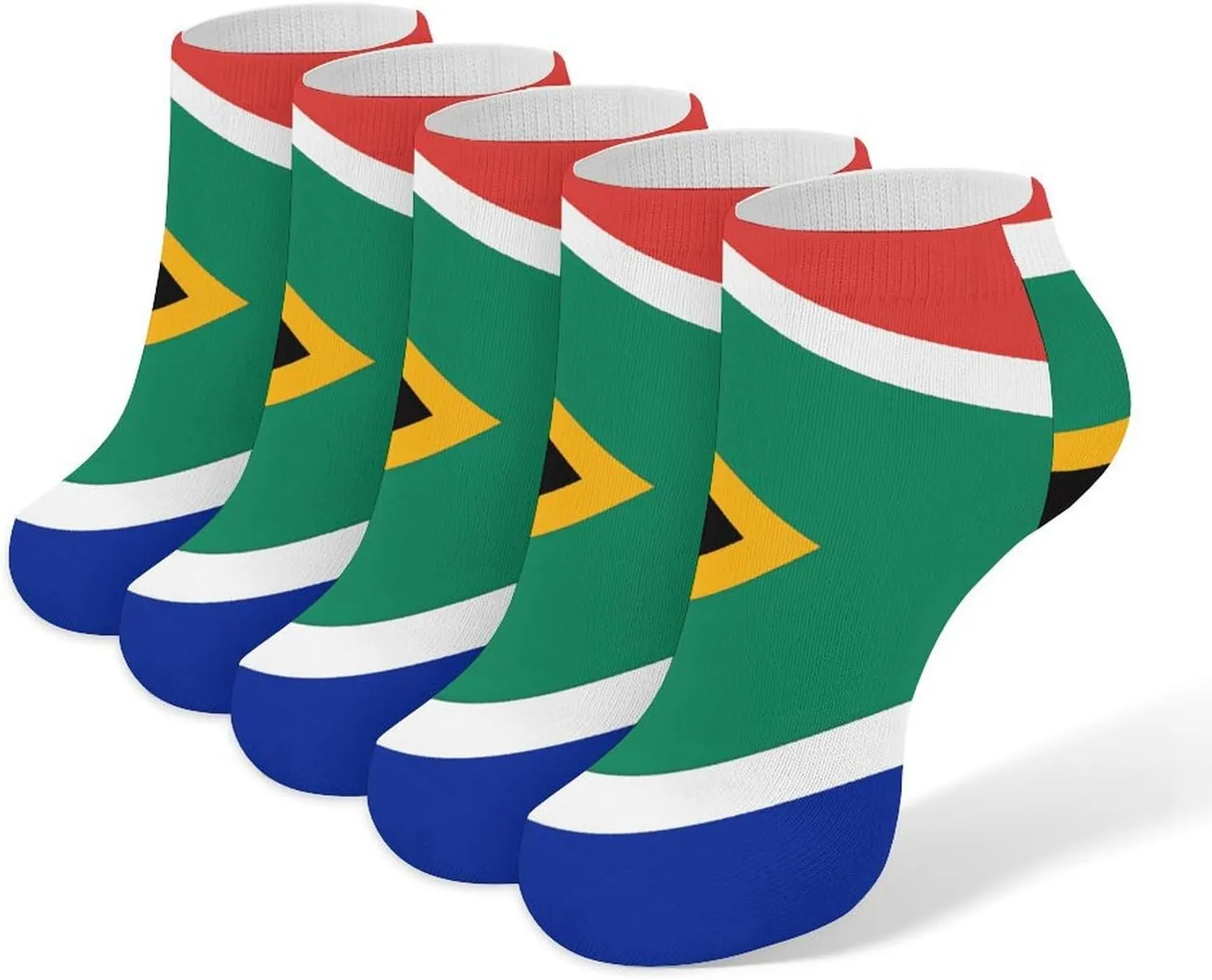 South Africa Flag Ankle Socks for Men & Women, 5 Pairs Breathable Soft Low Cut Socks, Stretch Sweat Wicking Sox