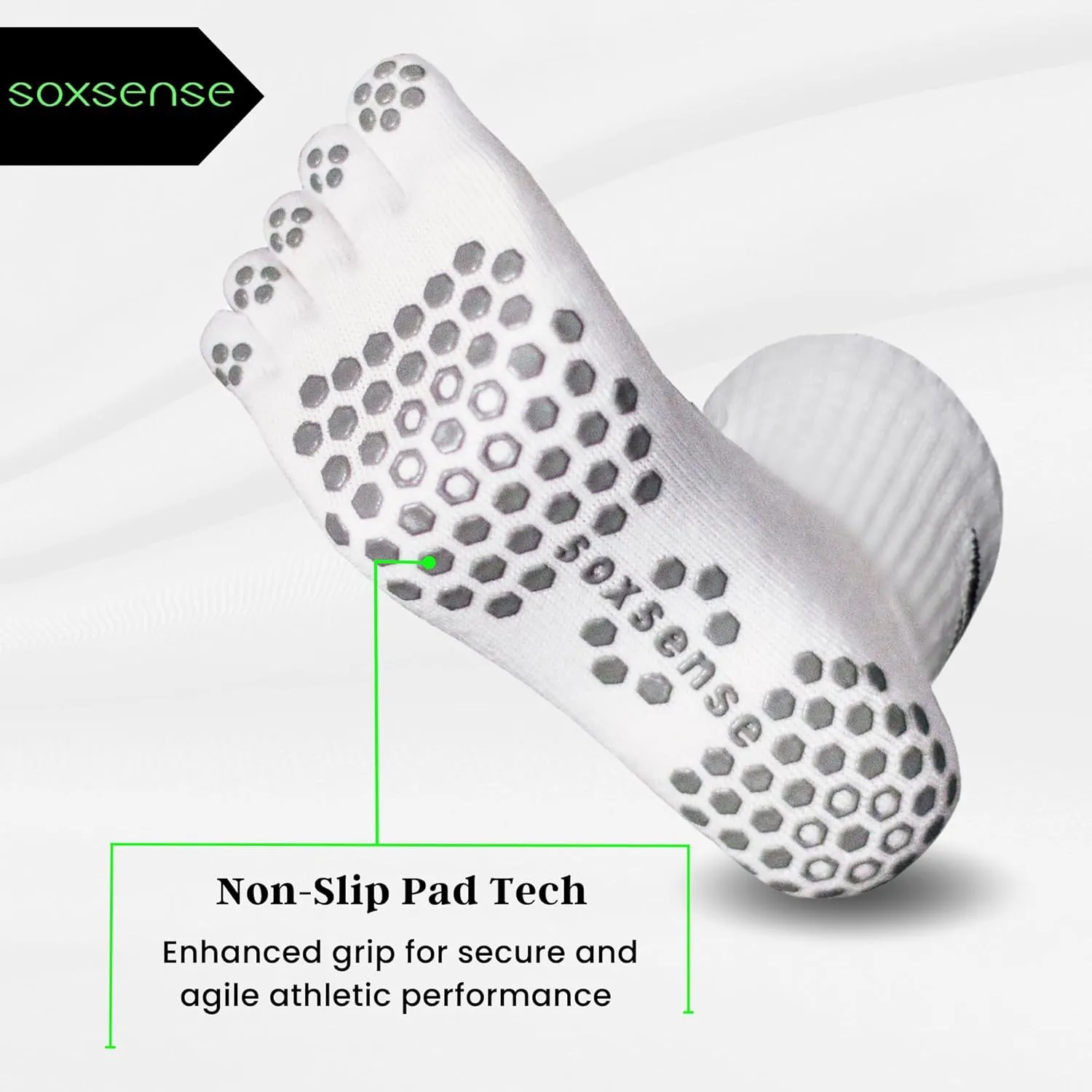Soxsense Multi-Pack Sports Grip Toe Socks with Cushion, Non-Slip Finger Socks for Pilates, Home Gym, Soccer, basketball