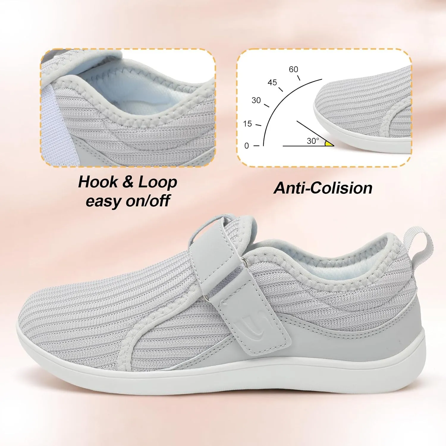 Spesoul Wide Womens Walking Shoes Adjustable Diabetic Shoes Breathable Zero Drop Barefoot Shoe Neuropathy Edema Nursing Shoe Wide Width Sneakers