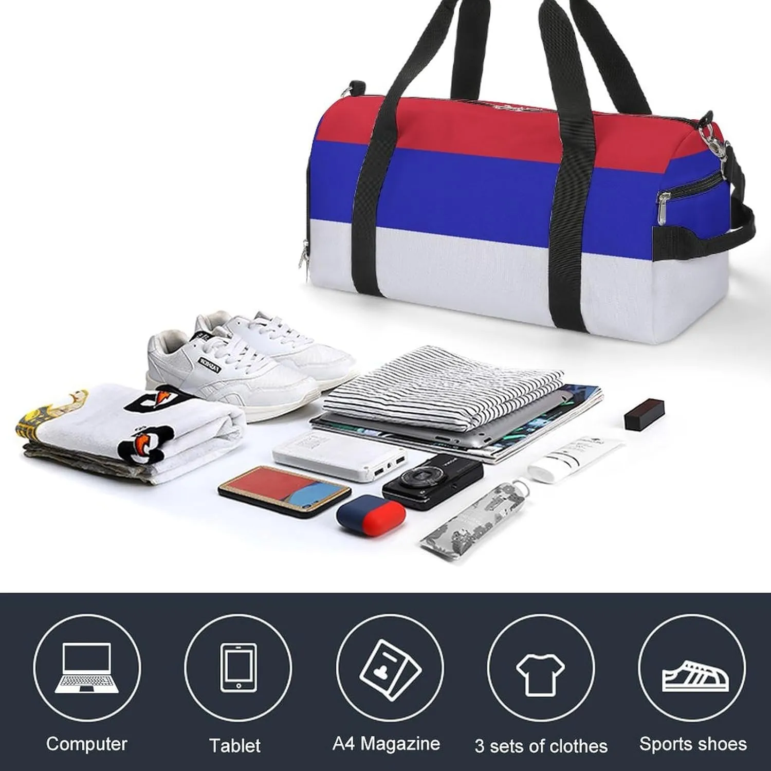 Srpska Flag Gym Duffel Bag for Men Women Shoe Compartment Waterproof Lightweight Weekender