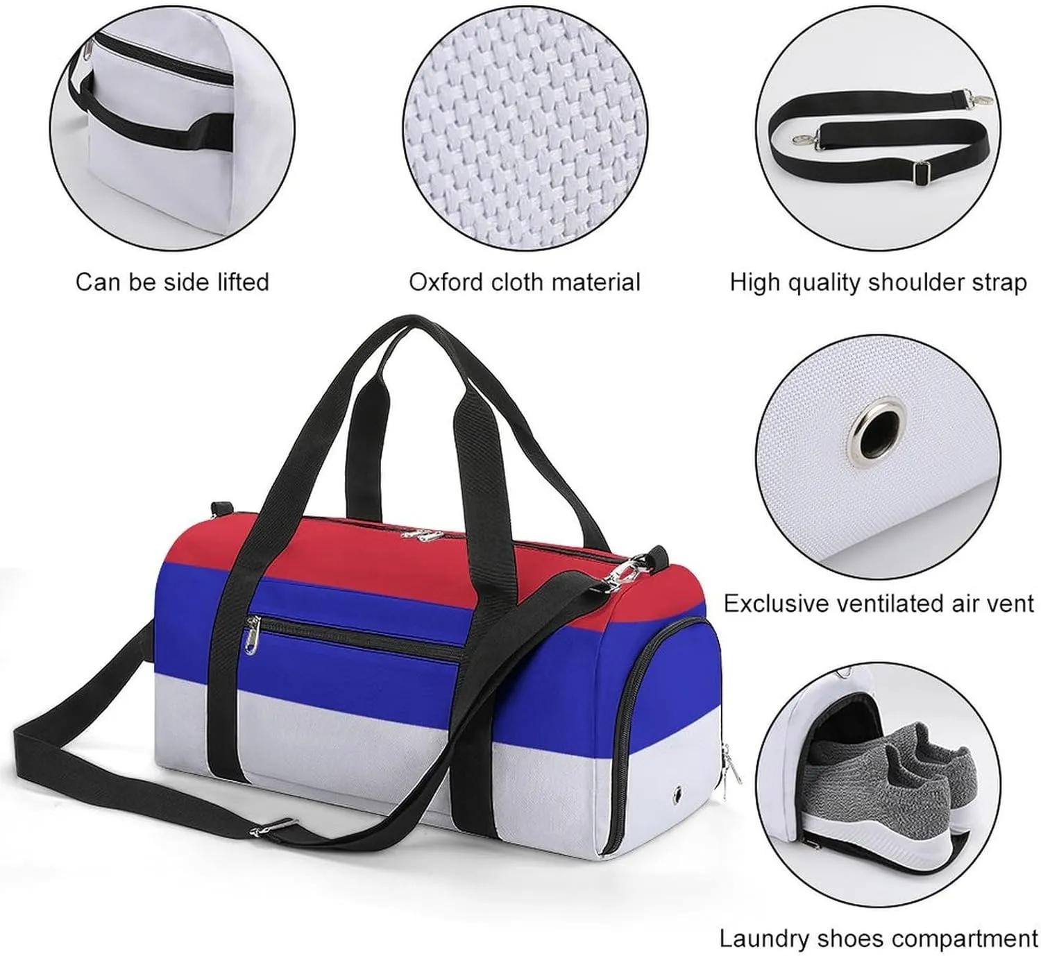 Srpska Flag Gym Duffel Bag for Men Women Shoe Compartment Waterproof Lightweight Weekender