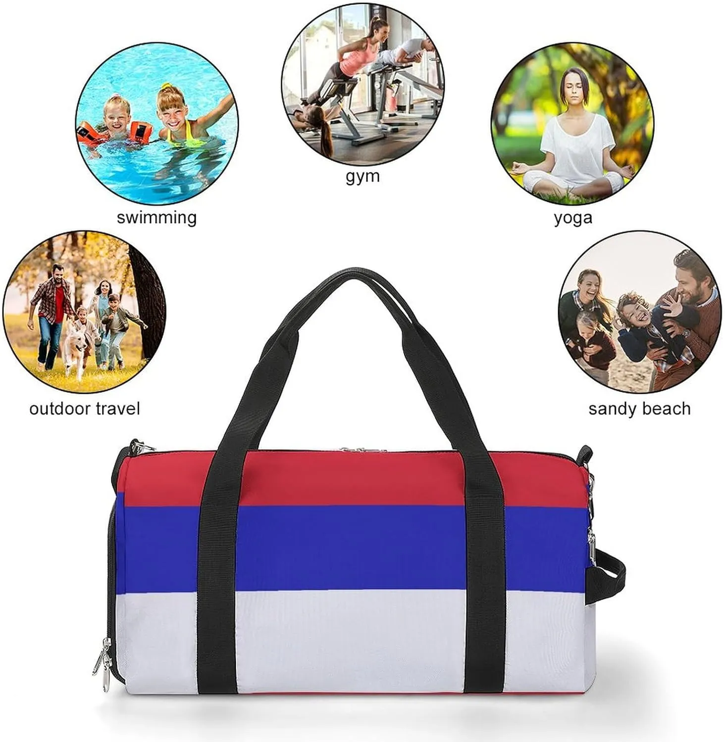 Srpska Flag Gym Duffel Bag for Men Women Shoe Compartment Waterproof Lightweight Weekender