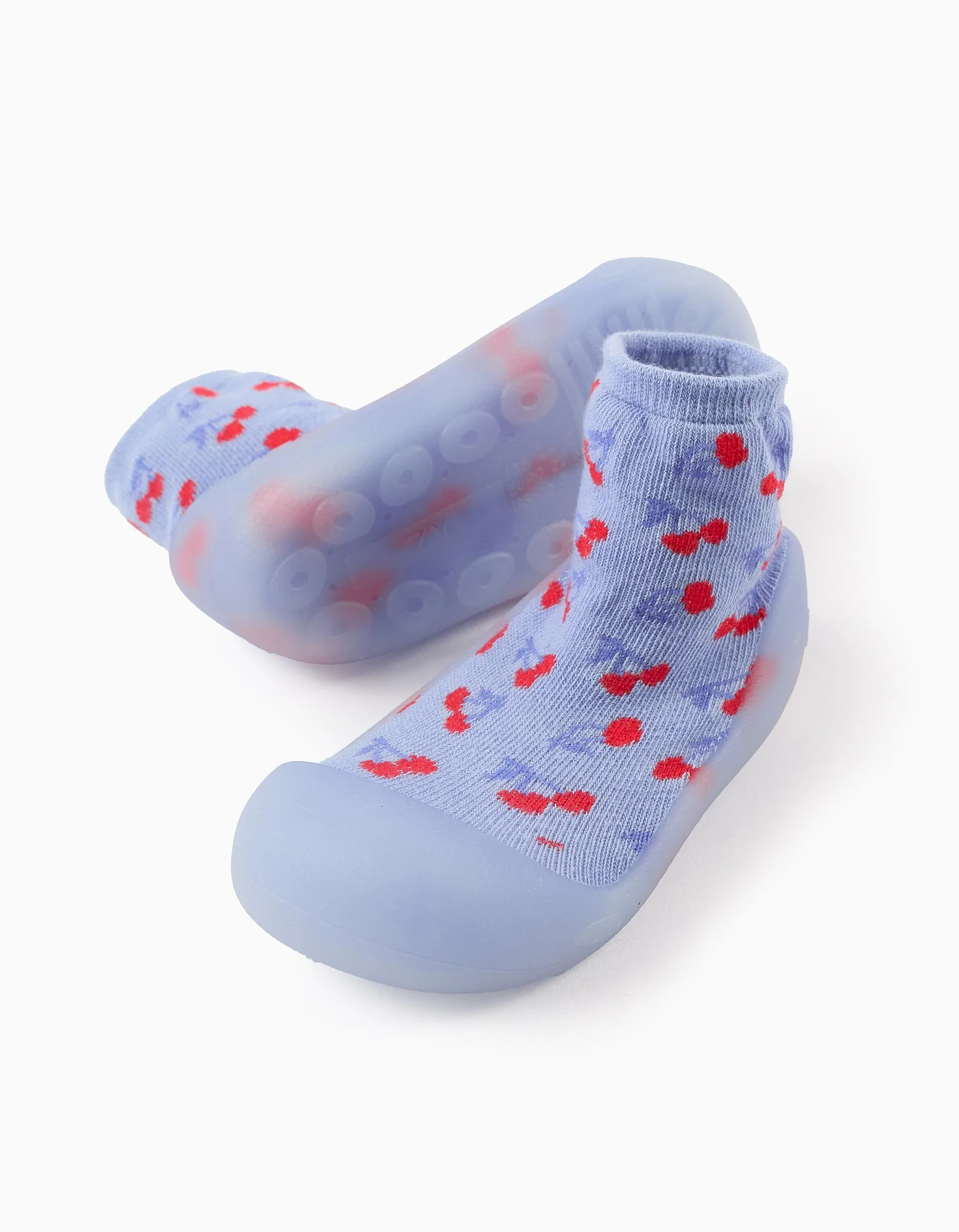 Steppies Socks-Slippers for Baby Girls 'Cherries', Blue