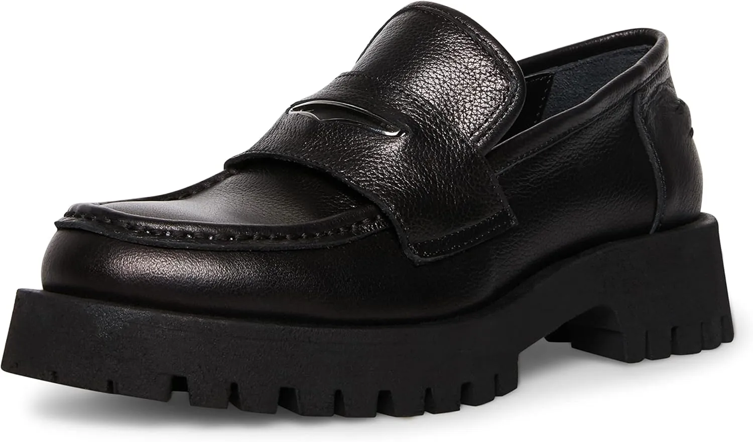 Steve Madden Lawrence Round Toe Slip On Leather Loafers Black Leather