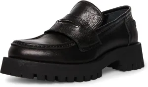 Steve Madden Lawrence Round Toe Slip On Leather Loafers Black Leather