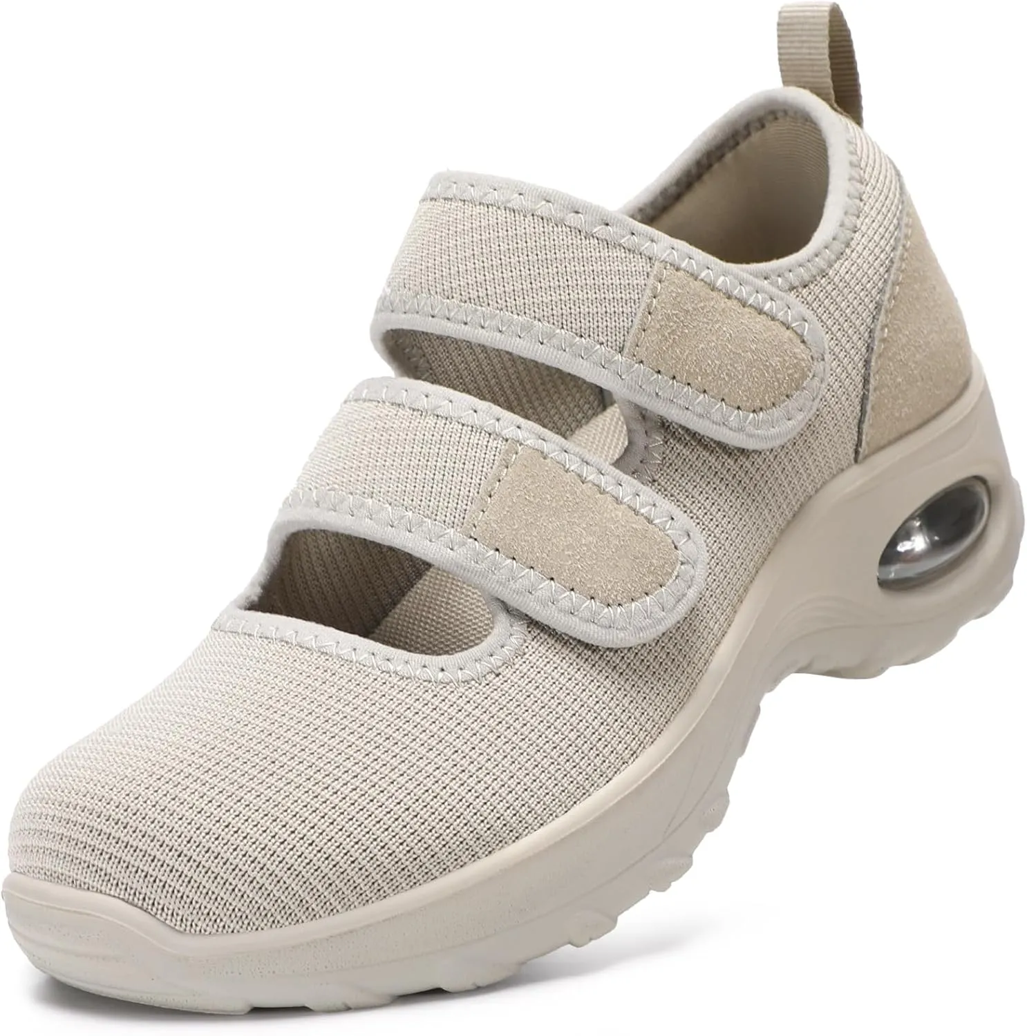 STQ Womens Diabetic Shoes Non Slip Orthopedic Walking Shoes Breathable Adjustable Mary Jane Shoe Taupe, Size 7