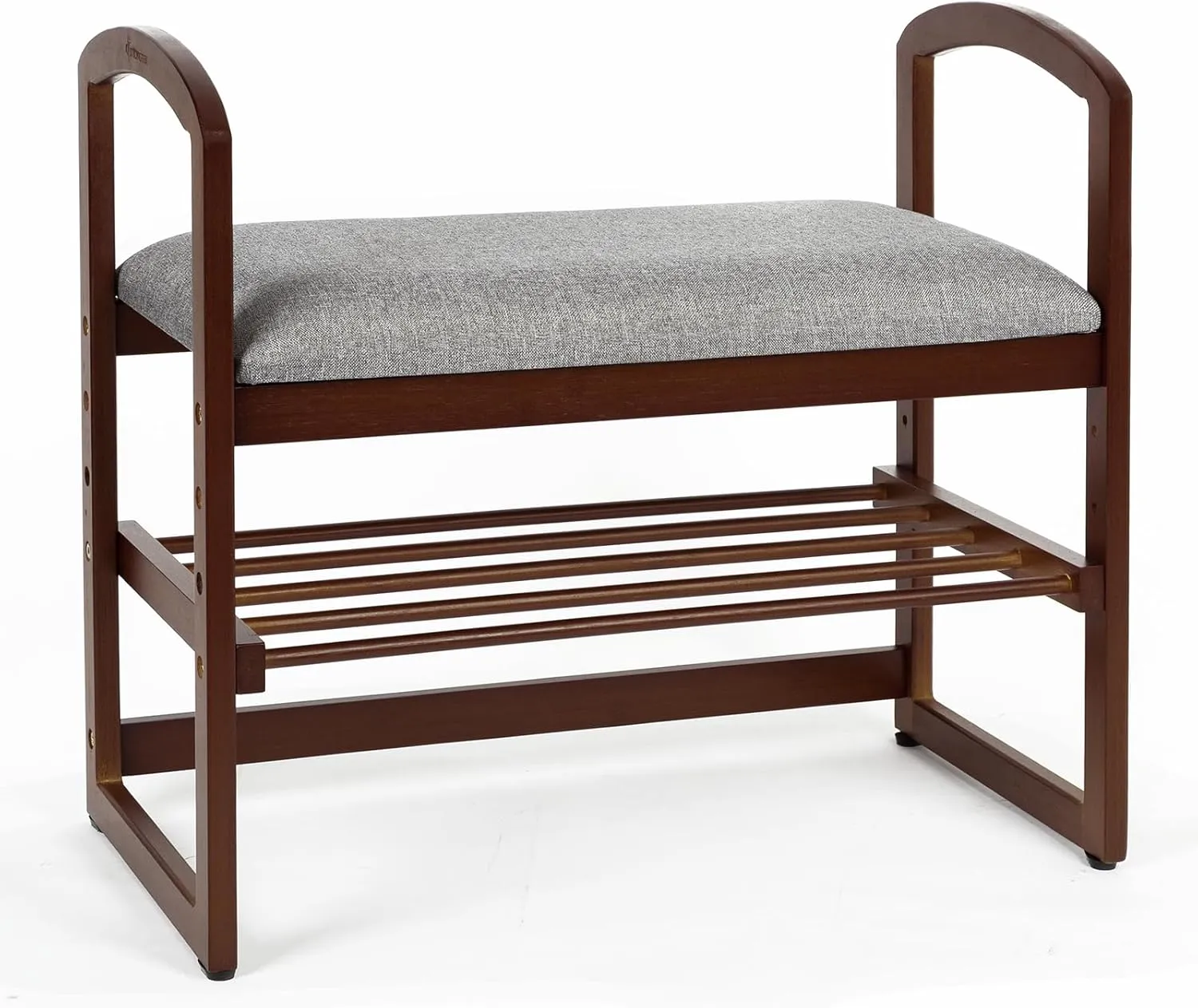 StrongTek Elderly-Friendly Shoe Bench with Armrests, 14" High, Lightweight, 220 lbs Capacity, Bamboo Entryway Bench with Soft Cushion, Small Shoe Rack for Up to 4 Pairs of Shoes