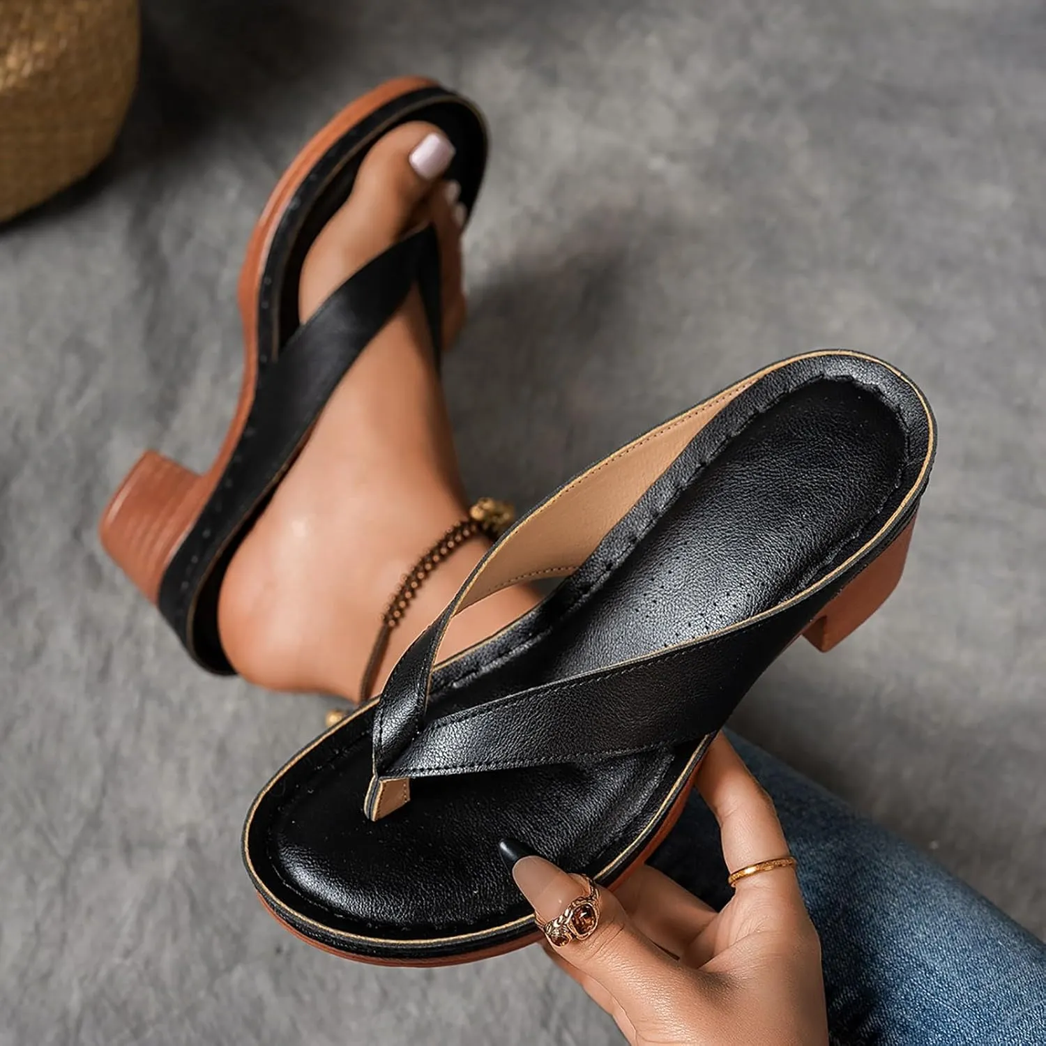 Summer Sandals for Women 2025 Women's Orthopedic Dressy Chunky Heel Sandal Arch Support Comfortable Slip-On Open Toe Heeled Flip Flops Bridal Party Wedding Shoes Casual Wedge Thong Sandals